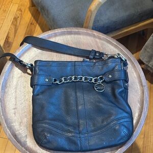 Y2K Coach Navy Leather Crossbody Bag with Chain Accent